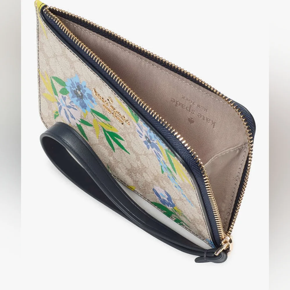 NWT Kate Spade - Lucy Spade Flower Floral Small L-zip Wristlet Clutch - Picture 2 of 7